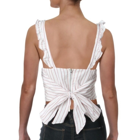 Aqua Womens Crop Top Striped Ruffled White/Red - Picture 2 of 2